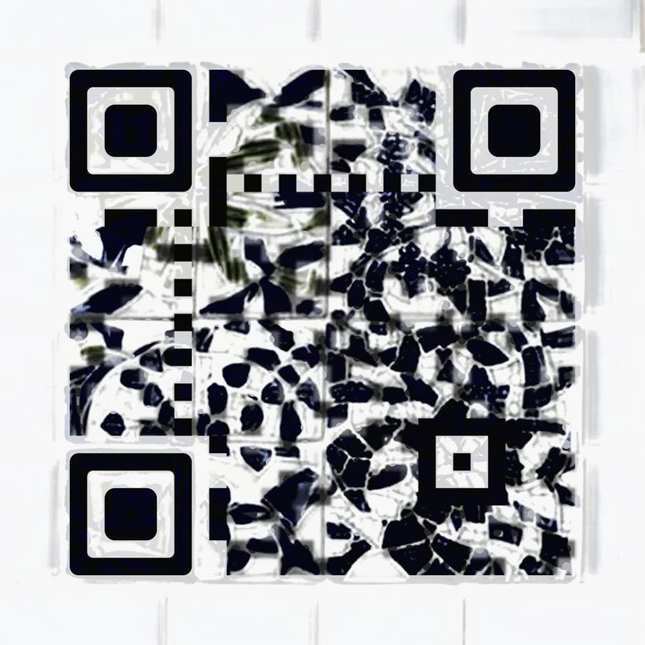 Blue Tile Bistro: an AI art QR code in the Tile mosaic style